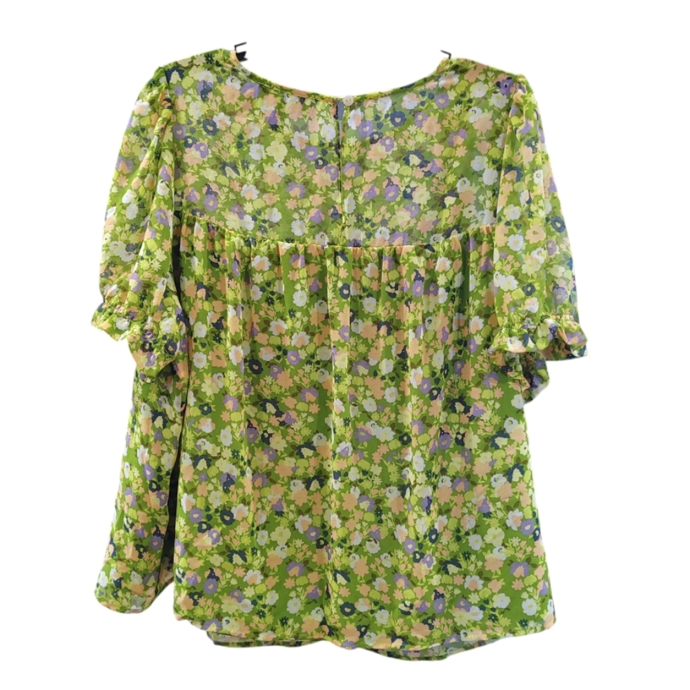 Modcloth Green Floral Short Sleeve Peasant Shirt Top Women's Plus Size 2X - Picture 4 of 10